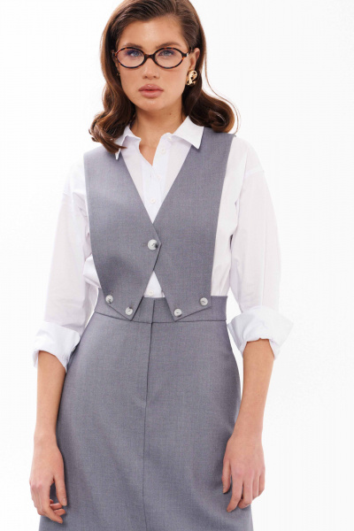 Серый демисезонный сарафан с съемным верхом для офиса и досуга Панда 12680 серый - фото 4