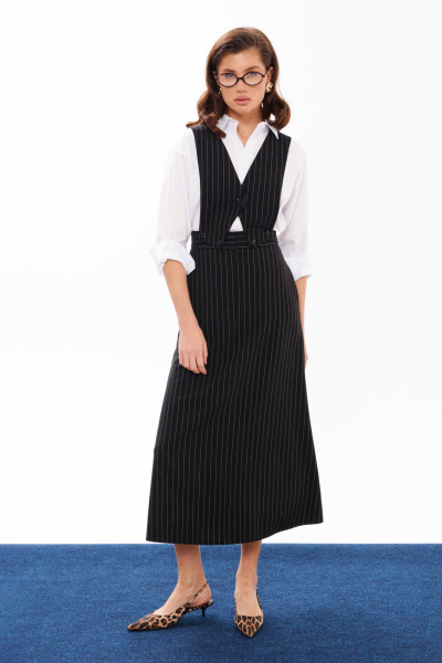 Черный сарафан из текстиля с съемным верхом для деловых и casual тем Панда 12683 черный - фото 1