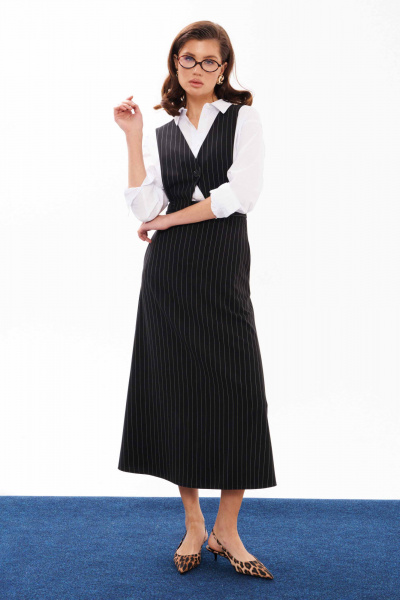 Черный сарафан из текстиля с съемным верхом для деловых и casual тем Панда 12683 черный - фото 2