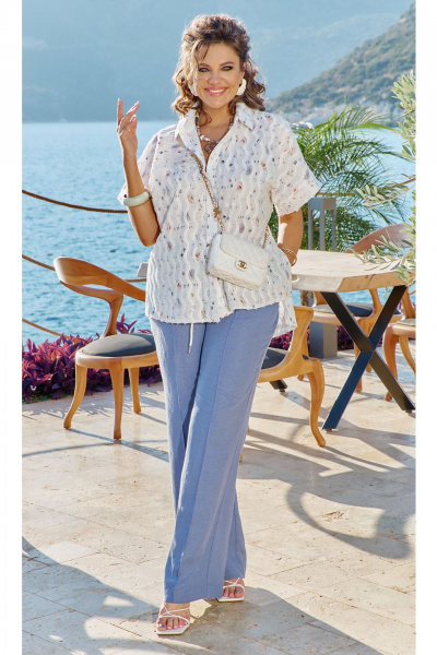 Блуза, брюки Vittoria Queen 24433 диз_голубой-белый - фото 1