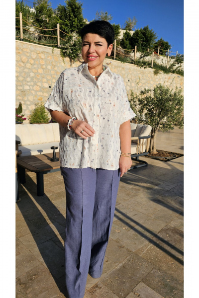 Блуза, брюки Vittoria Queen 24433 диз_голубой-белый - фото 4