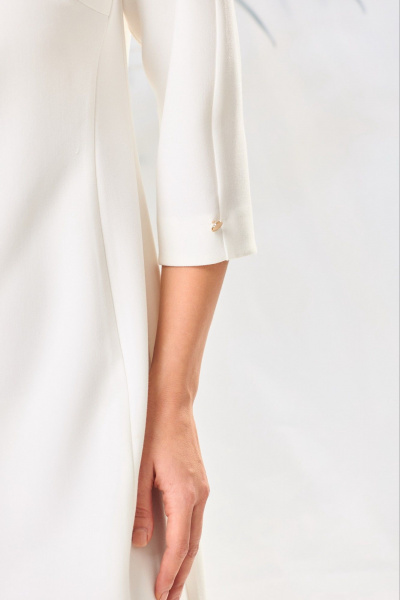 Демисезонное платье из текстиля с съемным поясом Laikony L-082 молочное - фото 3