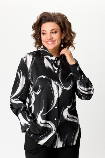 Блуза демисезонная из вискозы с классическим кроем AMUARt 1026 черно-белый - фото 8