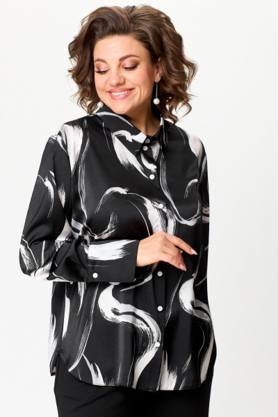 Блуза демисезонная из вискозы с классическим кроем AMUARt 1026 черно-белый - фото 7