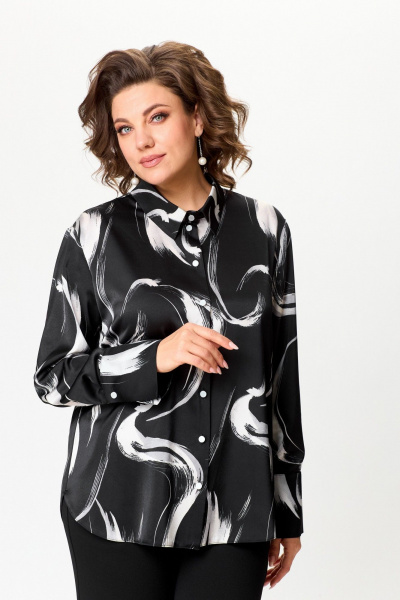 Блуза демисезонная из вискозы с классическим кроем AMUARt 1026 черно-белый - фото 6