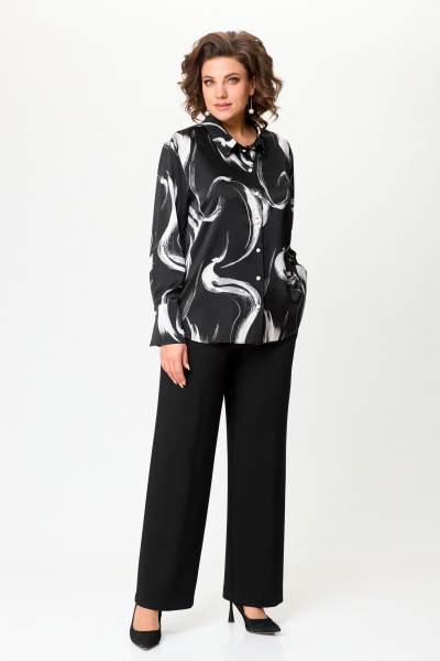 Блуза демисезонная из вискозы с классическим кроем AMUARt 1026 черно-белый - фото 3