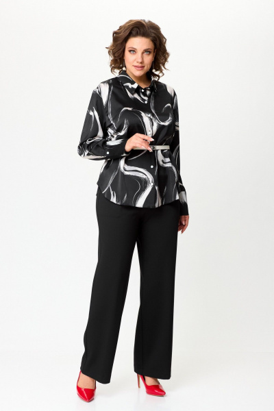 Блуза демисезонная из вискозы с классическим кроем AMUARt 1026 черно-белый - фото 1