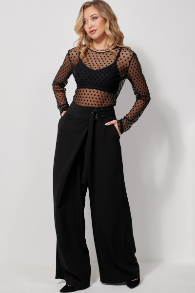 Черная блуза из сетки с жатым эффектом и длинными рукавами AMUARt 1027 черный - фото 3