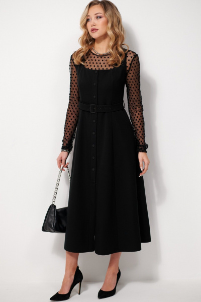 Черная блуза из сетки с жатым эффектом и длинными рукавами AMUARt 1027 черный - фото 1