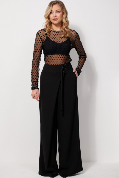 Брюки на запах из ткани с притачным поясом AMUARt 1029 черный - фото 10