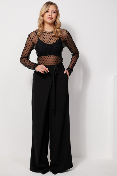 Брюки на запах из ткани с притачным поясом AMUARt 1029 черный - фото 9