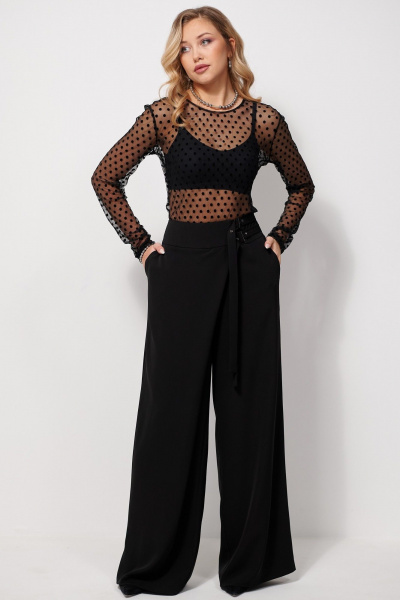 Брюки на запах из ткани с притачным поясом AMUARt 1029 черный - фото 8