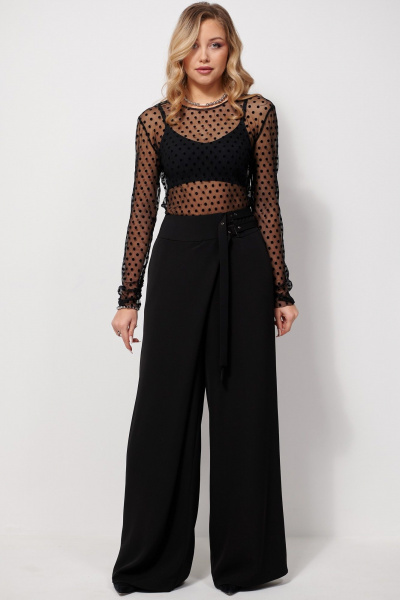 Брюки на запах из ткани с притачным поясом AMUARt 1029 черный - фото 7