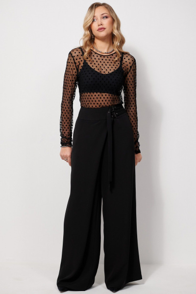 Брюки на запах из ткани с притачным поясом AMUARt 1029 черный - фото 6