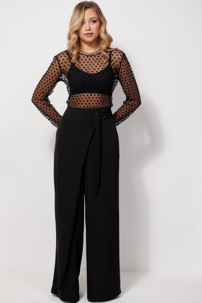 Брюки на запах из ткани с притачным поясом AMUARt 1029 черный - фото 5