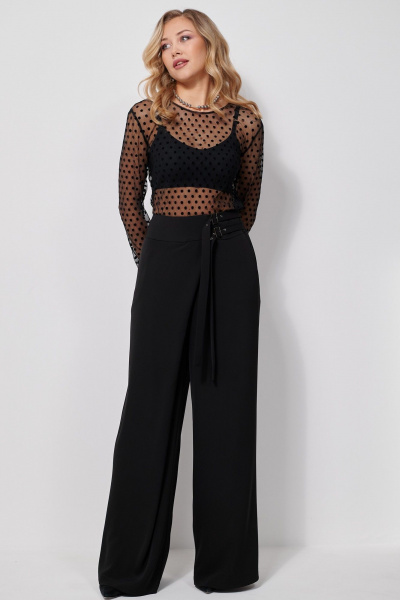 Брюки на запах из ткани с притачным поясом AMUARt 1029 черный - фото 3