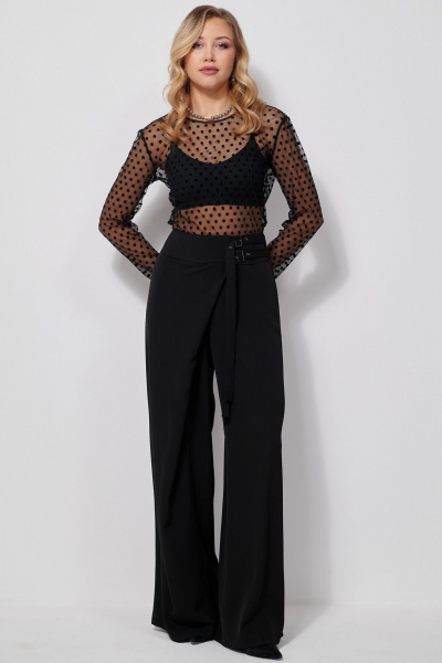 Брюки на запах из ткани с притачным поясом AMUARt 1029 черный - фото 1