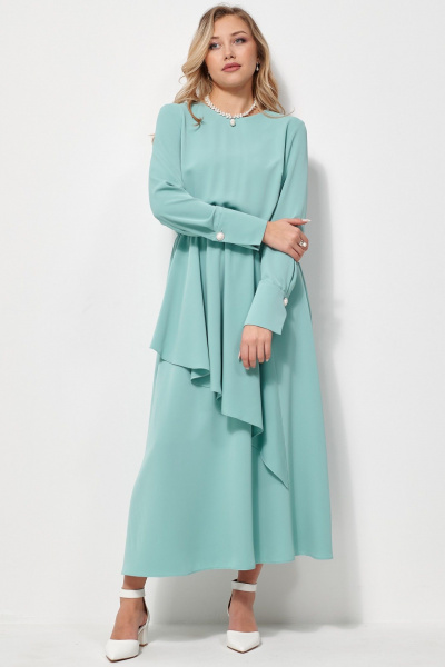 Платье макси полуприлегающего силуэта с резинкой AMUARt 1031 мятно-бирюзовый - фото 6