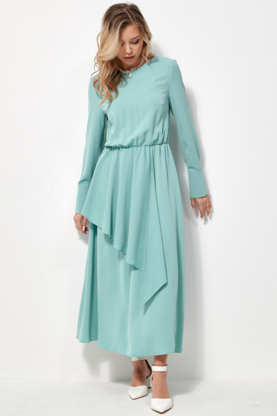 Платье макси полуприлегающего силуэта с резинкой AMUARt 1031 мятно-бирюзовый - фото 2