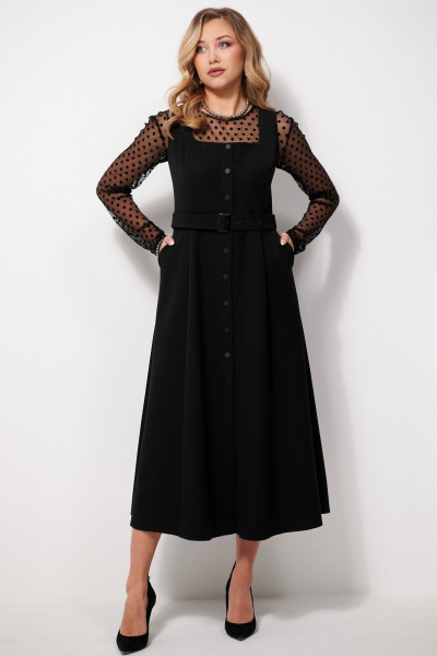 Классический сарафан из костюмной ткани с пряжкой AMUARt 1033 черный - фото 8