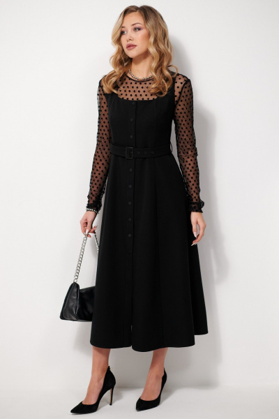 Классический сарафан из костюмной ткани с пряжкой AMUARt 1033 черный - фото 5