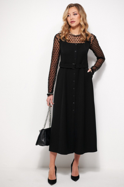 Классический сарафан из костюмной ткани с пряжкой AMUARt 1033 черный - фото 2