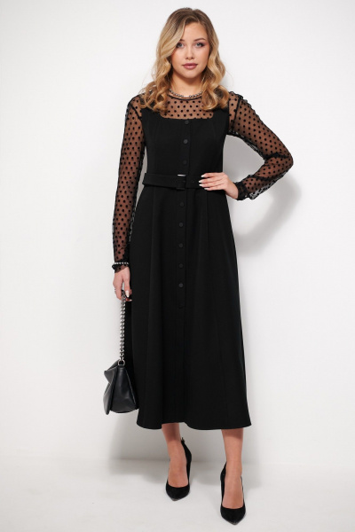 Классический сарафан из костюмной ткани с пряжкой AMUARt 1033 черный - фото 1