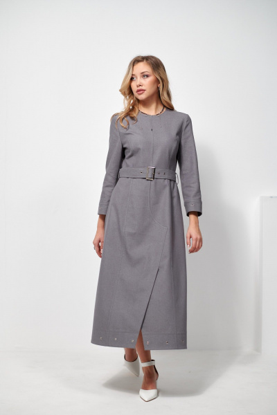 Джинсовое платье с карманами и съемным поясом AMUARt 1035 джинс,серый - фото 11