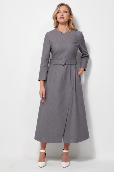 Джинсовое платье с карманами и съемным поясом AMUARt 1035 джинс,серый - фото 3