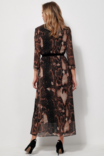 Платье нарядное макси из шифона с ремешком AMUARt 1036 черное-бежевый - фото 17