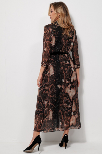 Платье нарядное макси из шифона с ремешком AMUARt 1036 черное-бежевый - фото 16