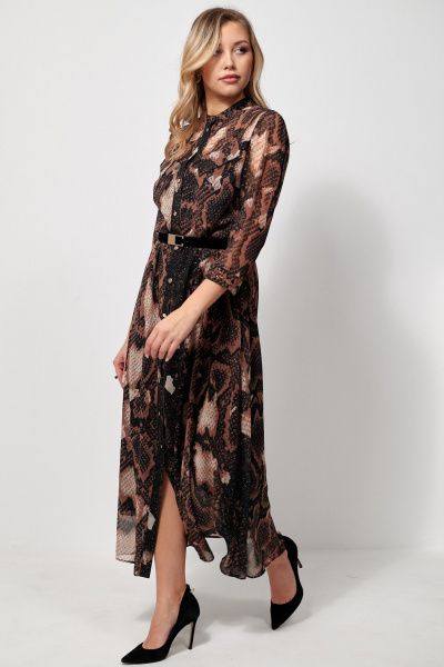 Платье нарядное макси из шифона с ремешком AMUARt 1036 черное-бежевый - фото 15