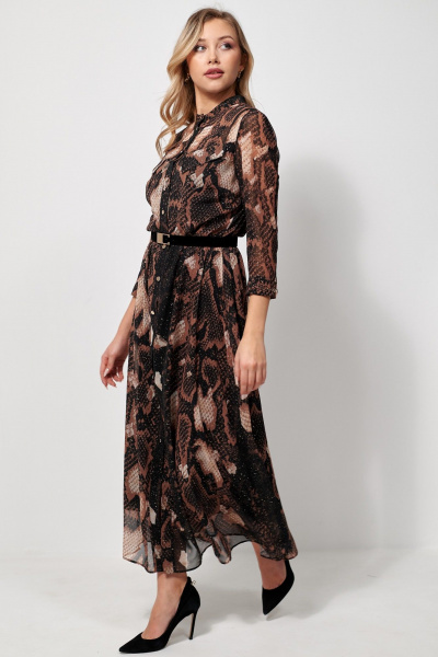 Платье нарядное макси из шифона с ремешком AMUARt 1036 черное-бежевый - фото 14