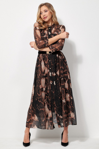 Платье нарядное макси из шифона с ремешком AMUARt 1036 черное-бежевый - фото 10