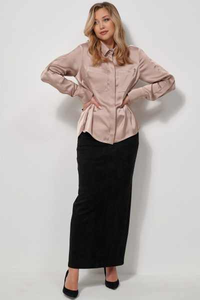 Блузка из шёлковой ткани с накладными карманами AMUARt 1038 бежевый - фото 10