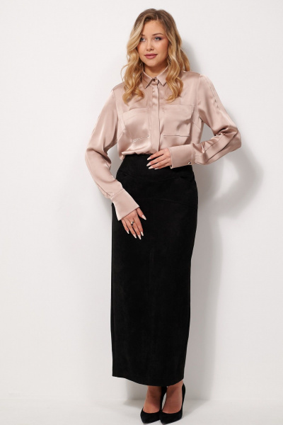 Блузка из шёлковой ткани с накладными карманами AMUARt 1038 бежевый - фото 7