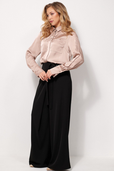 Блузка из шёлковой ткани с накладными карманами AMUARt 1038 бежевый - фото 6