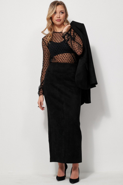 Юбка макси из замшевой ткани с карманами AMUARt 1040 черный - фото 15