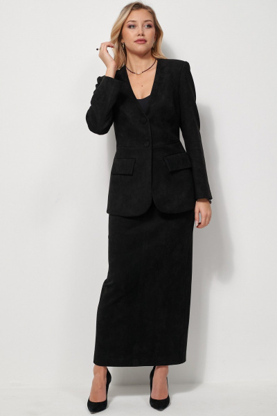 Юбка макси из замшевой ткани с карманами AMUARt 1040 черный - фото 14