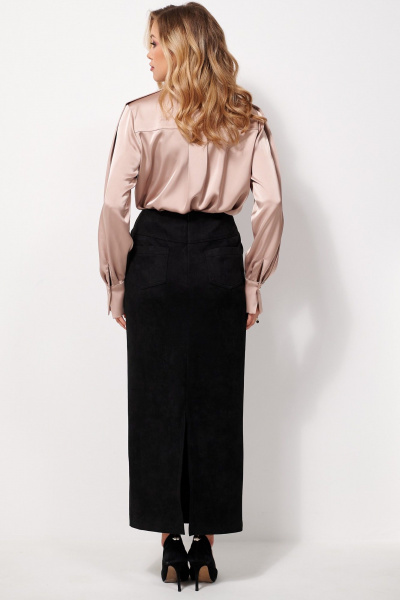 Юбка макси из замшевой ткани с карманами AMUARt 1040 черный - фото 11