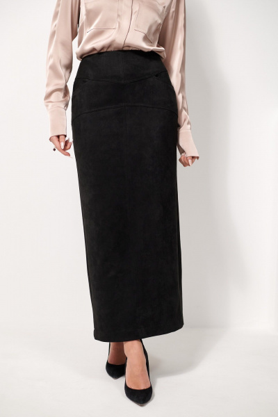 Юбка макси из замшевой ткани с карманами AMUARt 1040 черный - фото 6