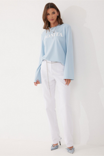 Джемпер из вискозы и трикотажа с дизайнерской печатью Lyushe 4058 голубой - фото 9