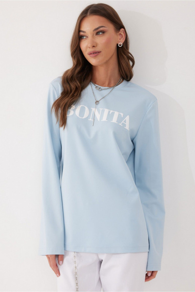 Джемпер из вискозы и трикотажа с дизайнерской печатью Lyushe 4058 голубой - фото 7