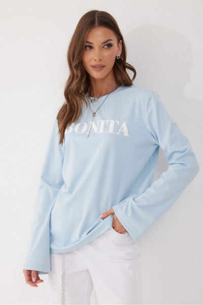 Джемпер из вискозы и трикотажа с дизайнерской печатью Lyushe 4058 голубой - фото 2