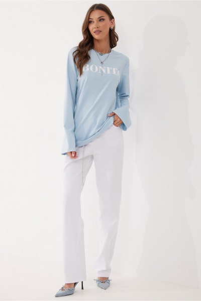 Джемпер из вискозы и трикотажа с дизайнерской печатью Lyushe 4058 голубой - фото 6