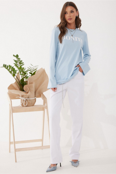 Джемпер из вискозы и трикотажа с дизайнерской печатью Lyushe 4058 голубой - фото 5