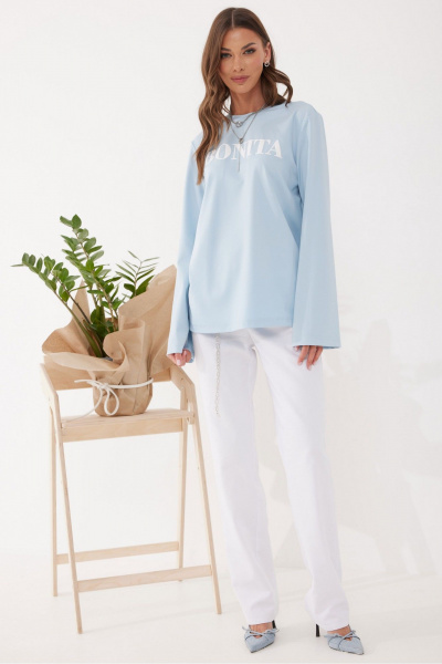 Джемпер из вискозы и трикотажа с дизайнерской печатью Lyushe 4058 голубой - фото 3