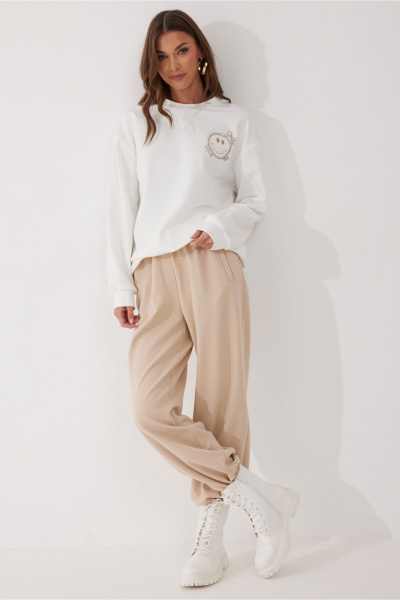 Джемпер с кулисой, вышивкой и спущенными плечами Lyushe 4059 молоко - фото 11