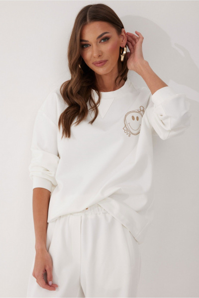 Джемпер с кулисой, вышивкой и спущенными плечами Lyushe 4059 молоко - фото 9