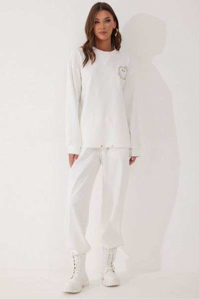 Джемпер с кулисой, вышивкой и спущенными плечами Lyushe 4059 молоко - фото 4